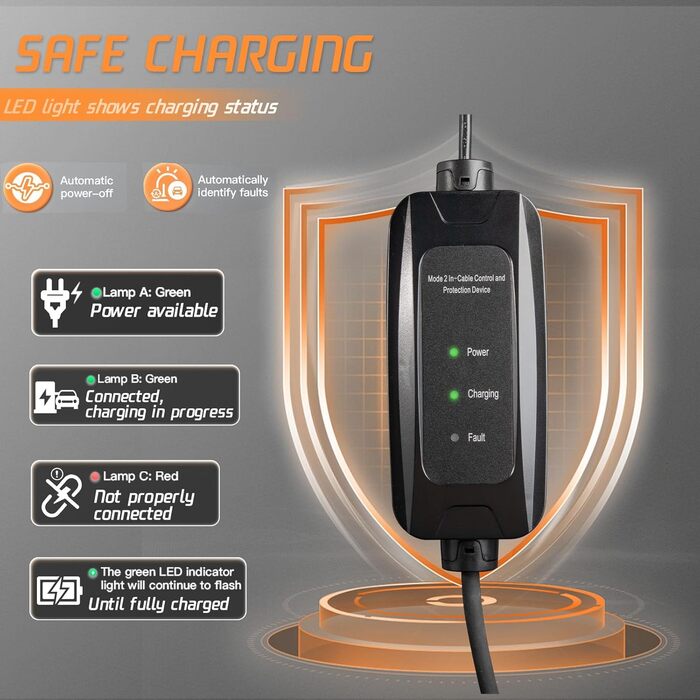 Тип 2 зарядний кабель Schuko 10M, 3,68кВт, 16А, тип 2 зарядний пристрій Schuko зі світлодіодним індикатором Зарядний кабель електр