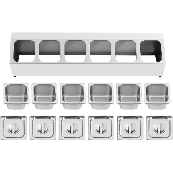 Контейнерів для інгредієнтів з сітки, контейнери для інгредієнтів з нержавіючої сталі, контейнери для гарнірів, барні контейнери, для ресторанів, магазинів хот-потів, магазинів молочного чаю, фруктових магазинів, 2 л x 6, 104 x 22,5 x 22 см, 6