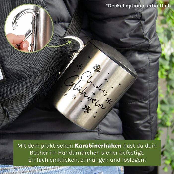 Персоналізована кружка для глінтвейну Кухоль з нержавіючої сталі з карабіном Ідея подарунка 330 мл Кухоль Для кемпінгу Ключки Срібний без кришки
