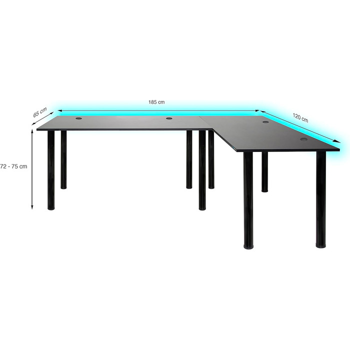 Кутовий стіл SyberDesk Gaming Pro LED 185x120 см зі світлодіодним підсвічуванням - Великий комп&39ютерний стіл - Міцний комп&39ютерний стіл (правий)
