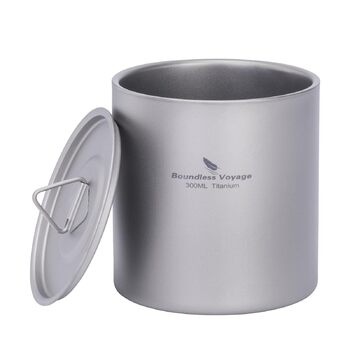 Титанова кружка iBasingo 300 мл, чашки з подвійними стінками та кришкою, надлегкі штабельовані металеві чашки для чаю та кави, міцні портативні напої для кемпінгу, подорожей та щоденного використання на свіжому повітрі Ti3242D 300 мл Ti3242d
