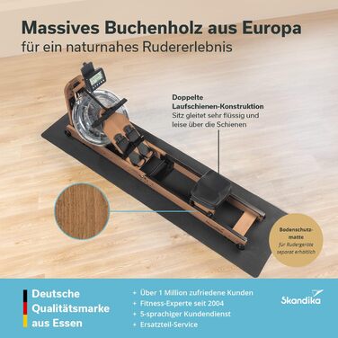 Дерев&39яний складний водний гребний тренажер Skandika Nytta Дерев&39яний водний гребний тренажер з баком 45, зібраний на 95, швидке складання, виготовлений з масиву європейського бука, сумісний із додатком Kinomap, домашній гребний тренажер, темний бук