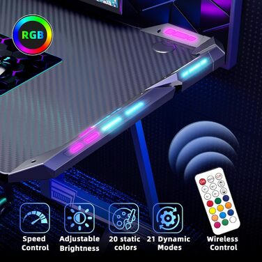 Ігровий стіл BEXEVUE, 100 x 60 см, МДФ / сталь / вуглецеве волокно, чорний