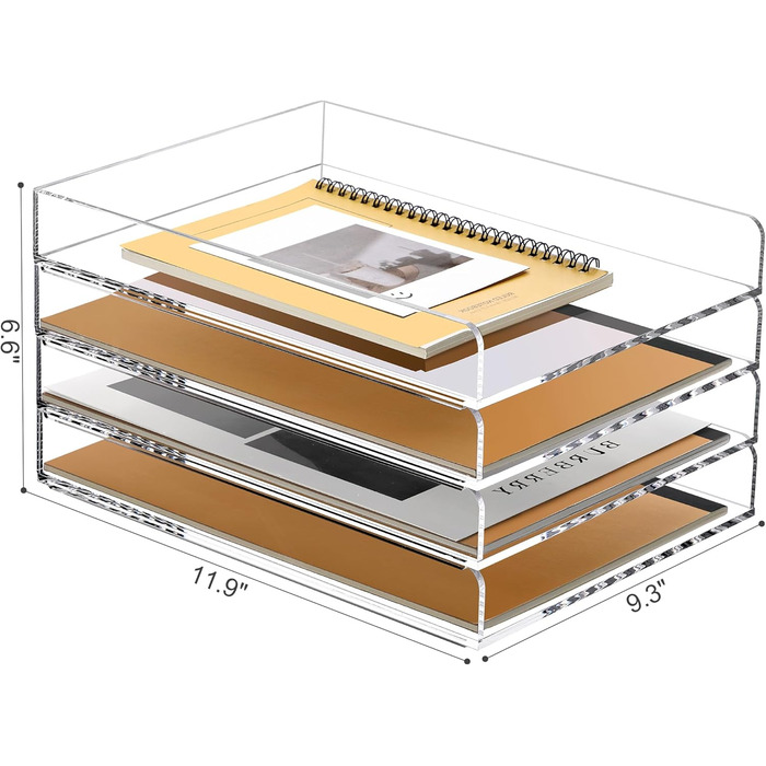 Лоток для листів SANRUI, що штабелюється, формату A4, 4 відділення, лоток для документів формату DIN A4, прозорий офісний органайзер та лоток для паперу для настільних аксесуарів та документів, сучасна 4-рівнева система організації