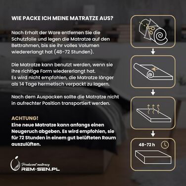 Наматрацник REM-Sen з піни з ефектом пам&39яті 70x200 см, висота 6 см, рівень жорсткості 2 (H2), розкішний матрац з дуже м&39якої піни з ефектом пам&39яті, тришаровий мембранний чохол для дивана, ліжка, сертифікований Oeko-Tex H2 70x200 см