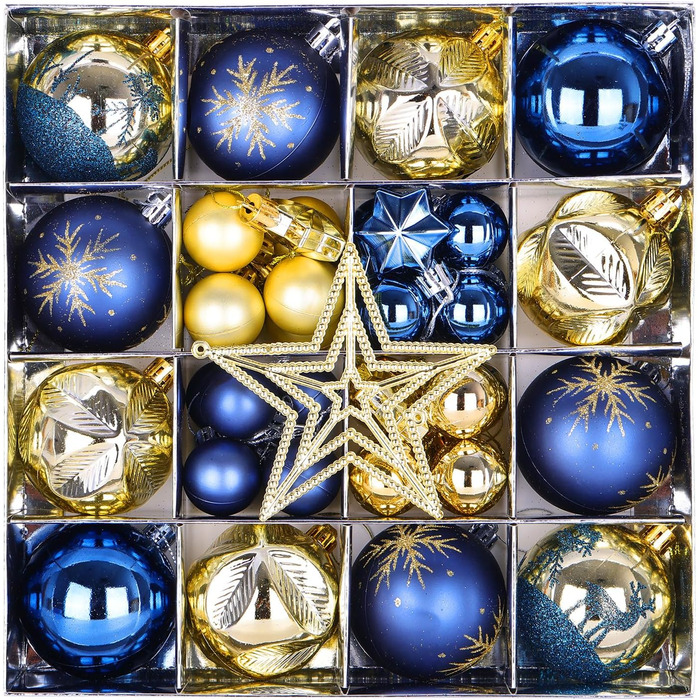Набір різдвяних кульок із 45 предметів синьо-золоті Nexalite