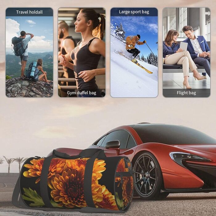 Спортивна сумка для подорожей, жовта, з квітковим принтом, сумка на ніч, чорна, універсальний розмір, дорожня сумка