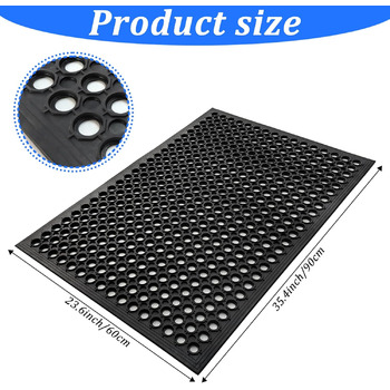 Нековзний гумовий килимок Rainmae 60x90 см, чорний, брудозатримуючий килимок, гумовий килимок для дверей, килимок у формі стільників, що ріжеться, з перфорованим візерунком, підходить для використання всередині та зовні приміщень