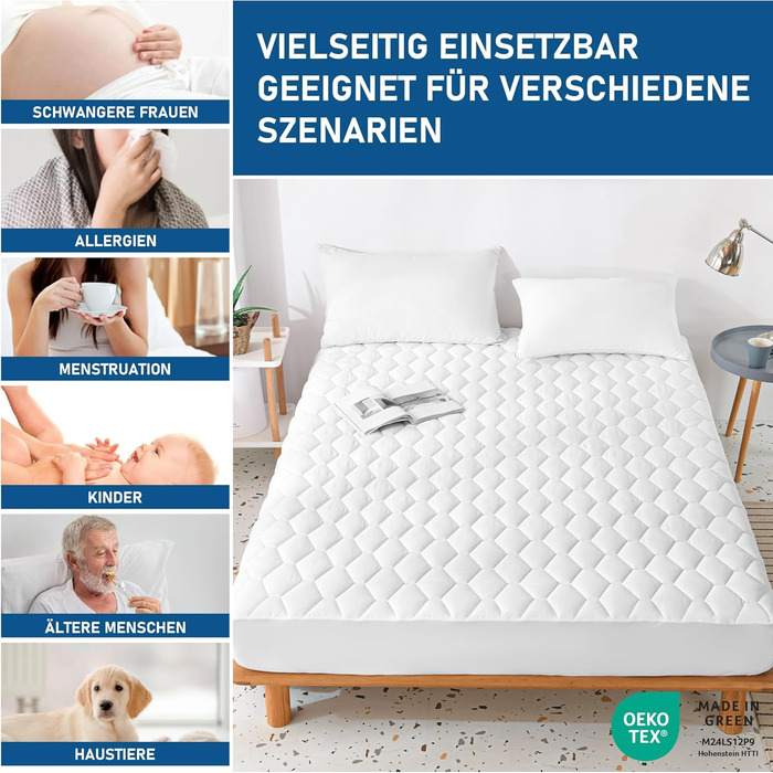 Наматрацник GRT Mattress Topper 140x200 см, водонепроникний наматрацник, дихаюча простирадла на ремені з шестикутною стьобаною прострочкою, виготовлена з безшумного матеріалу, білий 140 200 см, водонепроникний