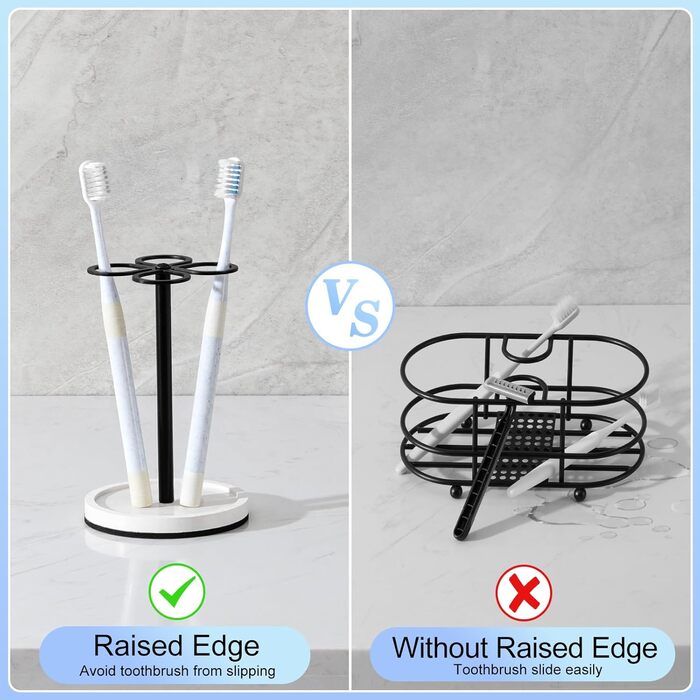 Тримач для зубних щіток Luxspire, підставка для зубних щіток на 4 відділення, тримач для зубних щіток з нержавіючої сталі з основою з діатомової землі, тримач для зубних щіток для ванної кімнати, дому, туалетного столика для готелю, матовий чорний