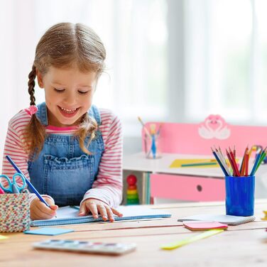 Стіл і стілець Relaxdays для дітей, шухляда і 2 відкритих відділення, мотив лебедя, меблі для дитячої кімнати, рожевий/білий