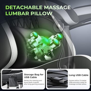 Ігрове крісло Seenda з тканинним кріслом для комп&39ютера з підставкою для ніг та поперековою опорою, регульована висота з підголівником, чорно-сіре