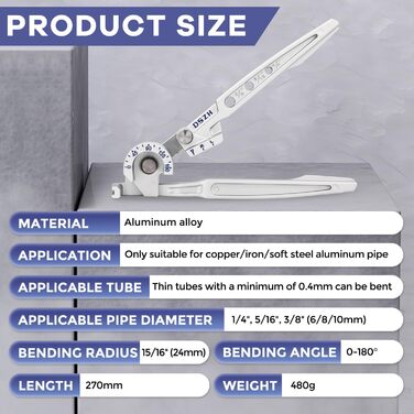 В 1 Ручний трубогиб 1/4' 5/16' 3/8' Інструмент для згинання труб 0-180 градусів Інструмент для згинання мідних, латунних, алюмінієвих та м'яких металевих труб 1/4''5/16''3/8'', 3