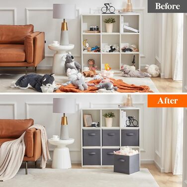 Коробка для зберігання Lifewit Fabric, складні куби для зберігання об&39ємом 36 л, органайзери з нетканого матеріалу з ручкою для полиць-кубів, вставка для полиць, 6 шт. , 33x33x33 см, сірий