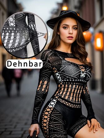 Сітчастий боді Mingnos з довгими рукавами, сексуальний прозорий комбінезон для жінок, фестивальні вбрання, клубний одяг, боді Rave, пеньюар, чорний, один розмір