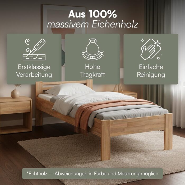 Ліжко Skølm Fenrir з масиву дерева 100x200 см односпальне ліжко з дуба ліжко для людей похилого віку з піднятим входом ліжко з натурального дерева, покритого олією каркас ліжка заввишки 51 см дерев&39яний каркас ліжка з узголів&39ям ліжко 100x200 см