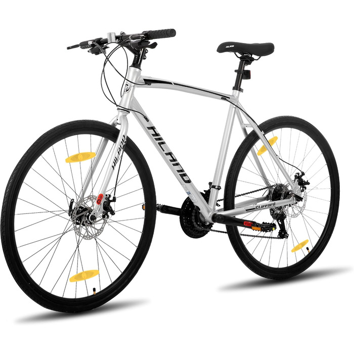 Шосейний велосипед Hiland 28 дюймів, 21 передача, міський велосипед для чоловіків з дисковими гальмами, рама 530 мм, зручний шосейний велосипед, колеса 700C, чорний/червоний/срібний, розмір L