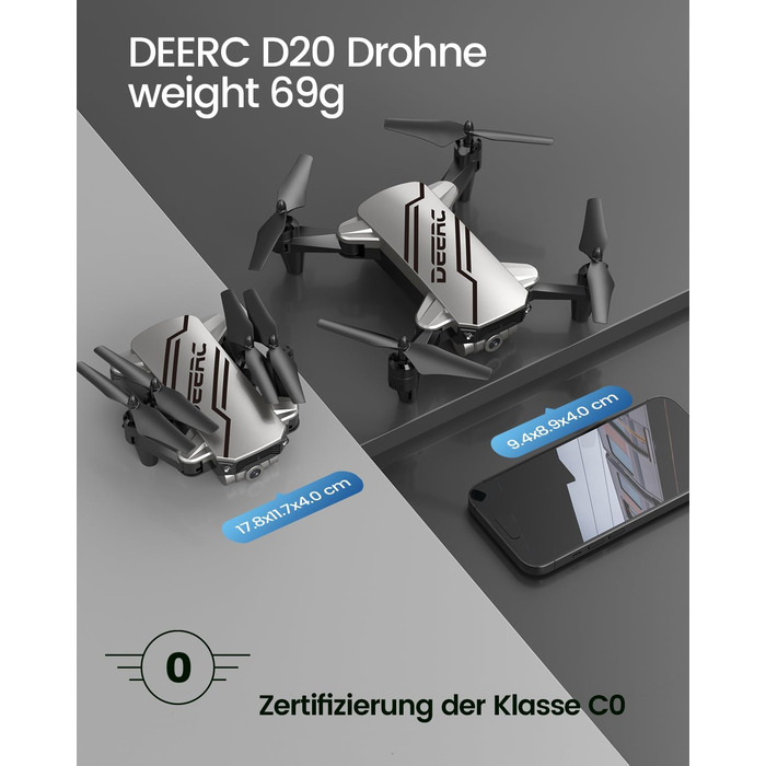 Дрон DEERC D20 з камерою HD 720P для дітей, складаний RC міні-квадрокоптер з FPV WiFi живою трансляцією, 2 батареї, тривалий час п