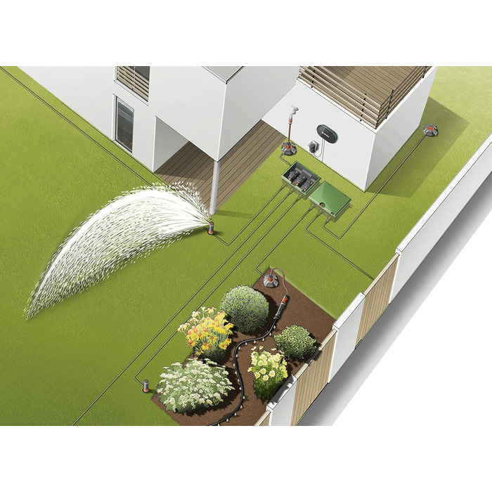 Комплект датчиків розумного керування зрошенням Gardena керування зрошенням до 6 клапанів (24 В), індивідуальне програмування тривалості поливу для кожного клапана, включаючи шлюз і розумний датчик (19109-20)