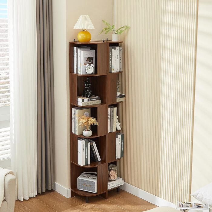 Вінтажна книжкова полиця, книжкова полиця, окремостояча книжкова полиця з 5 полицями, книжкова шафа, кутова полиця, дерев&39яна книжкова полиця, полиця для вітальні, спальні, домашнього офісу, 28,5x28,5x173 см (Ш)