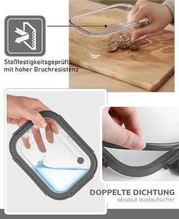 Скляні контейнери для зберігання продуктів, набір з 2 шт. , 630 мл скляні контейнери для зберігання зі скляними кришками, герметичні та герметичні, контейнери для зберігання продуктів, скляні контейнери для приготування їжі, безпечні для мікрохвильової пе