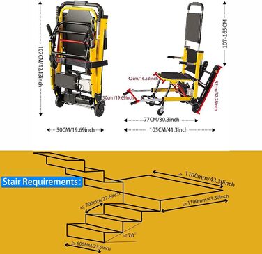 Електричні сходові підйомники для людей похилого віку, інвалідний візок з ручним підйомом по сходах для людей похилого віку з обмеженими можливостями, розбірне легке евакуаційне крісло для підйому