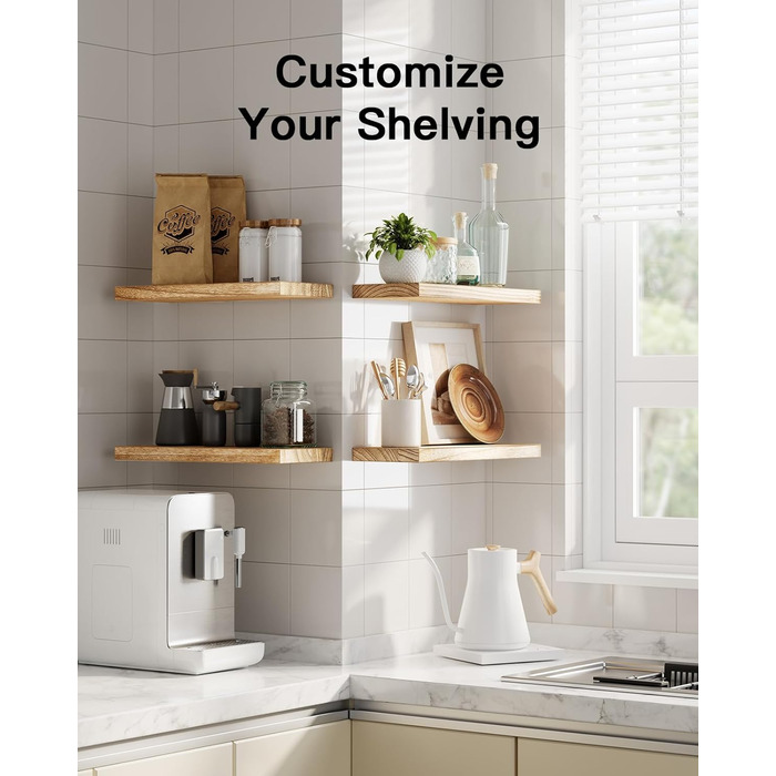 Настінна дерев&39яна полиця Pipishell, 40 см, кухонна полиця з дерева павловнії, підвісна плаваюча полиця, комплект із 4 дерев&39яних полиць для ванної кімнати, спальні, офісу, вітальні, кухні тощо (світло-коричневий)