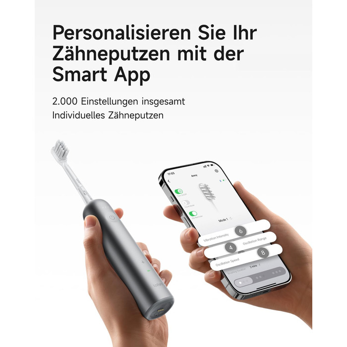Електрична звукова зубна щітка з осциляціями та вібрацією, 3 насадки, водонепроникна IPX7, дорожня версія (Подарункова коробка з алюмінію, Сірий Космічний)