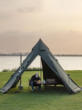 Намет TOMOUNT, бавовняний індіанський намет, високий коник 2,8 м, для 6-8 осіб, пірамідальний намет з отвором для плити, 4-сезонний кемпінговий намет для активного відпочинку, кемпінгу, пішого туризму, трекінгу, зелений