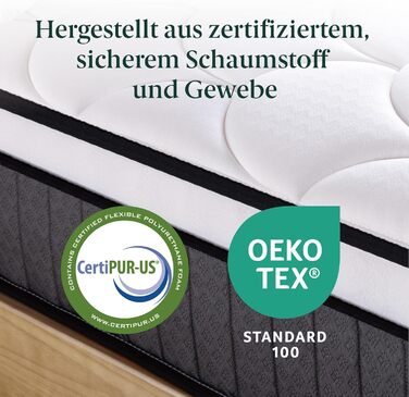 Гібридний пружинний матрац Zinus Hybrid 140x200 см - Рівень жорсткості H2/H3 - Висота 25 см - Охолоджувальний ергономічний матрац з піни з ефектом пам&39яті - Сертифіковано Oeko-TEX - Виготовлено відповідно до німецьких стандартів якості, висота 25 см. Гі