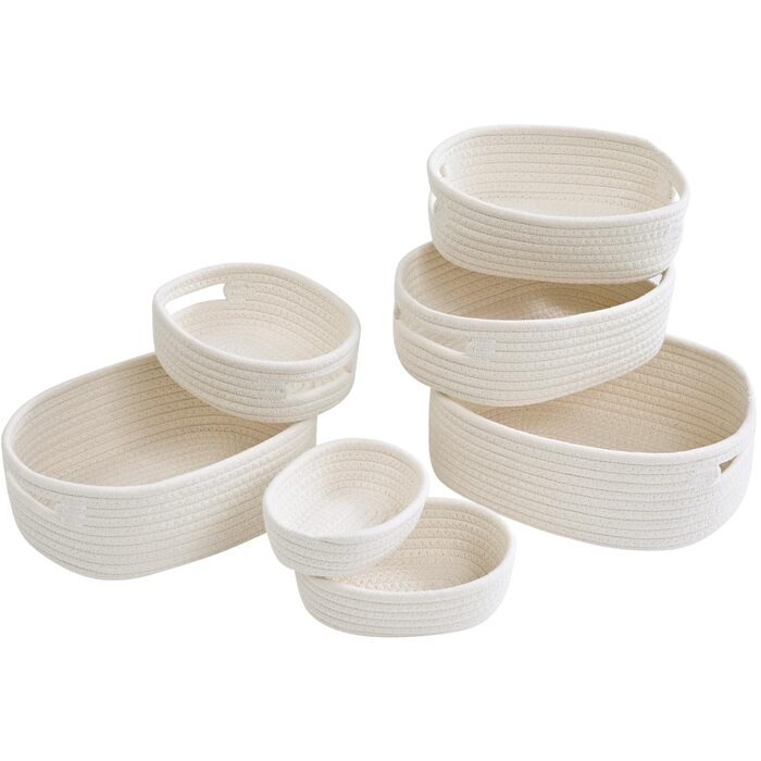 Кошик для зберігання Sagittar, набір із 7 предметів, виготовлений з бавовняної тканини ручного в&39язання, органайзер для одягу та іншого, плетений кошик з бавовняної мотузки для дитячої кімнати та вітальні, білий, 7 предметів