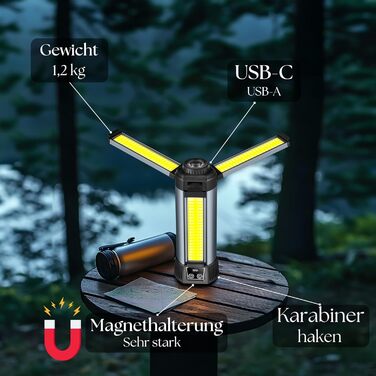 Багатофункціональний світлодіодний ліхтарик 12-в-1 з акумуляторною батареєю, магнітом та телескопічною штангою, кемпінговий ліхтарик, акумуляторний світлодіодний ліхтарик, робочий ліхтарик, ліхтарик для майстерні з функцією зовнішнього акумулятора для сад