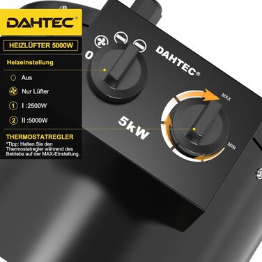 Промисловий обігрівач з вентилятором потужністю 5000 Вт для великих приміщень з термостатом та 3 режимами нагріву, будівельний обігрівач, сушарка для будівель, вентилятор з портативною ручкою для гаража, будівельного майданчика