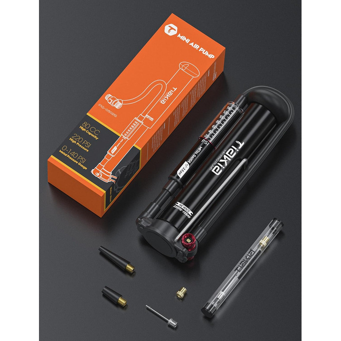 Велосипедний насос Tiakia з манометром, маленький велосипедний насос для всіх типів вентилів, алюмінієвий міні-насос для підлоги, портативний насос для шин для вентилів Schrader та Presta, для шосейних та гірських велосипедів, 220 PSI/15 BAR