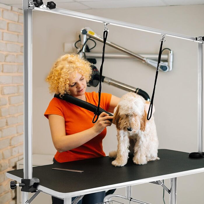 Стіл для грумінгу собак LARS360, стіл для грумінгу собак, стіл для купання собак, стіл для грумінгу пуделів, стіл для стрижки собак - регульована висота, нековзне покриття, вантажопідйомність до 100 кг (великий розмір) 113 x 60 x 76 см