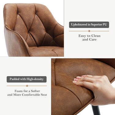 Обідні стільці WOLTU, комплект з , для їдальні та вітальні, ергономічні кухонні стільці, оббиті підлокітниками, металеві ніжки, сидіння зі штучної шкіри у вінтажному стилі, коричневий колір, комплект з