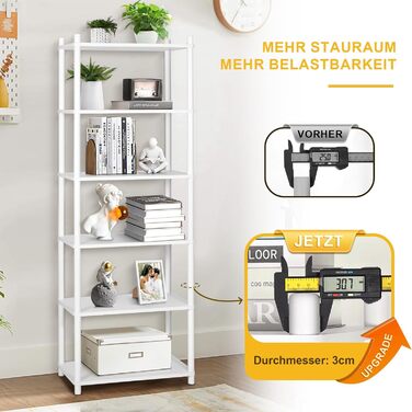 Полиця, Біла вузька книжкова шафа, Висока окремостояча полиця з 6 полицями, Дерев&39яна відкрита тонка кутова полиця для спальні та вітальні, 165 x 60 x 30 см Біла 6 полиць, 60 см (Ш)