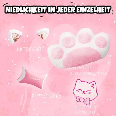 Миле ігрове крісло з поперековою подушкою у формі котячої лапи та котячими вушками, ергономічне ігрове крісло з підставкою для ніг, регульоване ігрове крісло для ПК для дівчаток, підлітків, дітей, рожеве