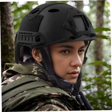 Швидкий шолом Легкий страйкбольний шолом з підкладкою, регульованим ремінцем та бічними рейками для спорту на свіжому повітрі, пейнтболу, пейнтбольного шолома SWAT Combate Black