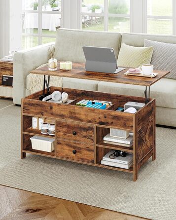 Журнальний столик Hzuaneri, стіл для вітальні з регульованою висотою, диван-столик, 2 шухляди та приховане місце для зберігання, 50 x 100 x 47,3-61,3 см, для вітальні, їдальні, офісу, вінтажний коричнево-чорний CT22101B