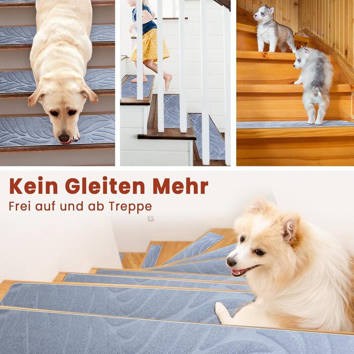 Килимки для сходів, самоклеючі килимки для сходів у приміщенні, 15 шт. , протиковзкі, ріжучі, багаторазові, захищають домашніх тварин, людей похилого віку та дітей (сірі, 55x19 см) 55 см x 19 см сірий