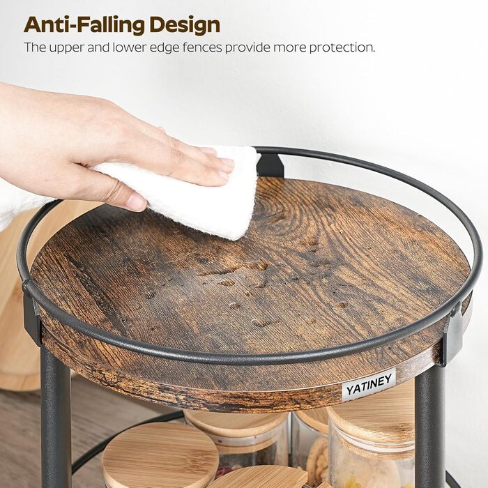 Підставка для спецій, 2-рівнева обертова кухонна полиця-органайзер, кругла обертова підставка для спецій, окремостояча, компактний тримач для спецій з поворотним столом, для кухонної стільниці, обіднього столу, вінтажний коричневий та чорний XSR22BR 26 x 