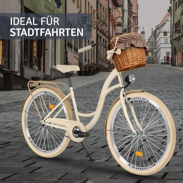 Жіночий міський велосипед MILORD Comfort з плетеним кошиком, вінтажний, 26, 28 дюймів, 1 швидкість, кремово-коричневий, 28 дюймів