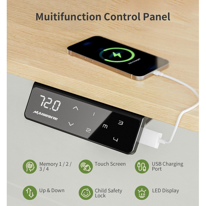 Письмовий стіл з регульованою висотою (140 x 70 см) Комп&39ютерний стіл з електричним регулюванням висоти, 4 режимами пам&39яті, дошкою для записів та колесами, що обертаються на 360 Стіл SN1 140 x 70 см, дуб біла рама