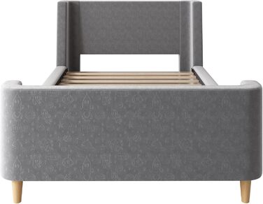 Дитяче м&39яке ліжко Merax 90x200 см, каркас одного ліжка з рейковою основою, високим узголів&39ям та ізніжжям, миле дитяче ліжко з креативним мультяшним візерунком, для хлопчиків та дівчаток, оксамит, матрац не входить до комплекту, сірий 90 x 200 см сір