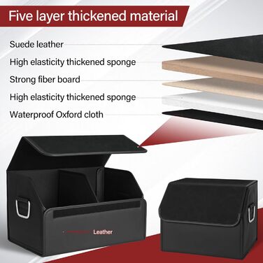 Органайзер для багажника JEYODA з алькантари, великої місткості, м'який органайзер для автомобіля та зберігання речей, складаний, з бортиком, для авто, позашляховика, джипа, седана, дому, кемпінгу (чорний, малий) Чорний, Малий