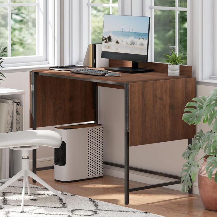 Комп&39ютерний стіл HOMCOM розкладний 170 x 58 см, сучасний дерев&39яний стіл з 2 відкидними клапанами для 2 моніторів, робочий простір для спальні, невеликих кімнат, горіхове дерево