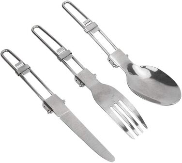 Набір столових приборів для кемпінгу, набір посуду з нержавіючої сталі, мірний набір, включає тарілку, чашку, виделку, ложку, ніж, набір столових приборів 8 в 1 з сітчастою сумкою, набір посуду для кемпінгу, походів та пікніків на свіжому повітрі