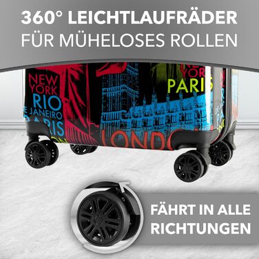 Валізи Xonic великі валізи з твердою оболонкою та колесами візки розмірів ML XL або в комплекті. Полікарбонатні валізи та візки для жінок, дітей та сімей (Neon Cities, M) M Neon Cities