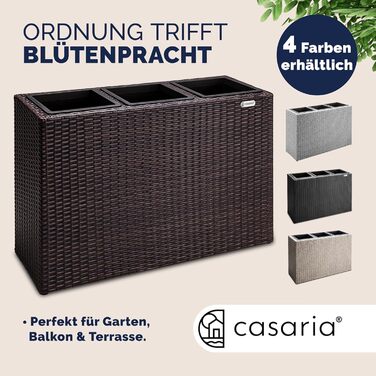 Квітковий ящик Casaria з 3 внутрішніми горщиками, поліратан, знімний, дренаж води, для зовнішнього використання, прямокутний, кашпо, квітковий горщик, піднята грядка, горщик для рослин, коричневий
